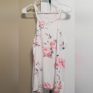 Elegant Floral Tank Top - Pink and White Womens L #0056